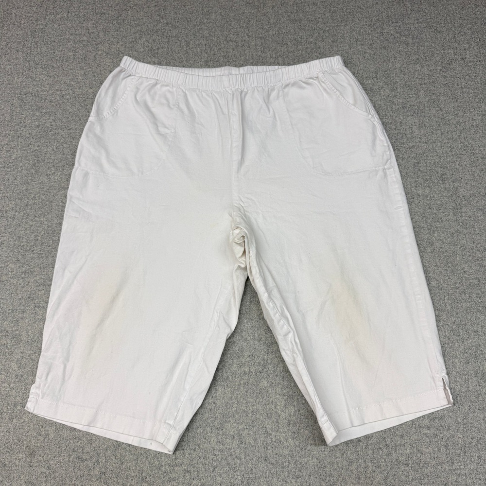Denim & Company Bermuda Shorts 2X White Elastic Waist Cotton Stretch Pockets